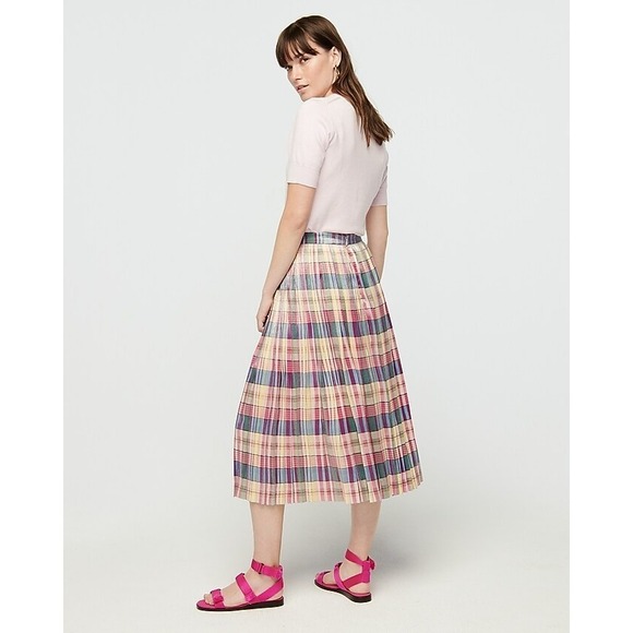 J.Crew Women's Metallic Shimmering Plaid Pleated Midi Skirt Multicolor Sz 10 NWT - Picture 2 of 10